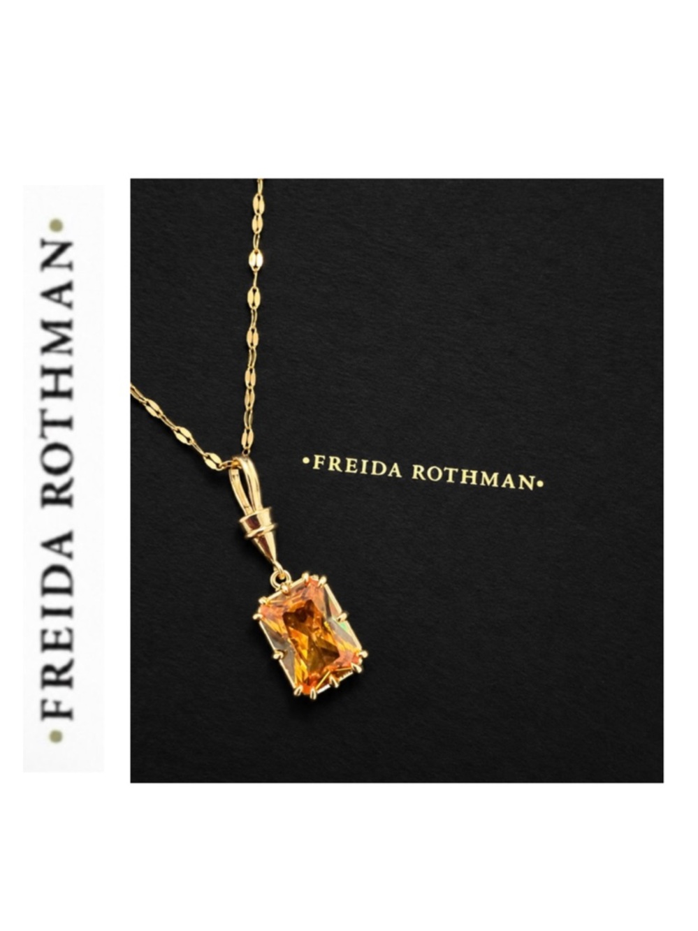 Freida Rothman Vault Amber Prong-Set Faceted Rectangular Emerald-Cut CZ Necklace